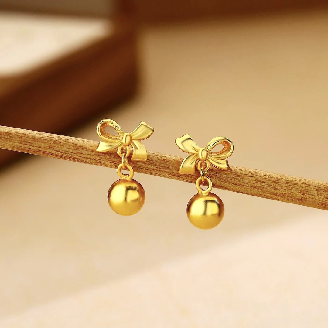 铜合金耳饰 简约精致蝴蝶结金色耳钉女百搭小众气质轻奢闺蜜耳环