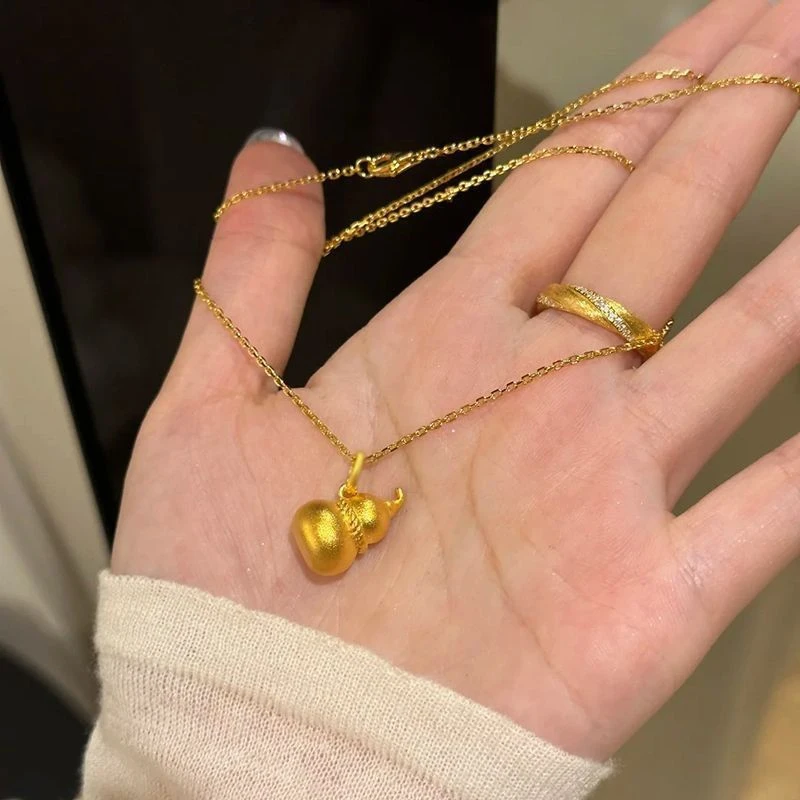 铜合金项链 新中式磨砂古法葫芦气质加长项链轻奢小众毛衣链女款