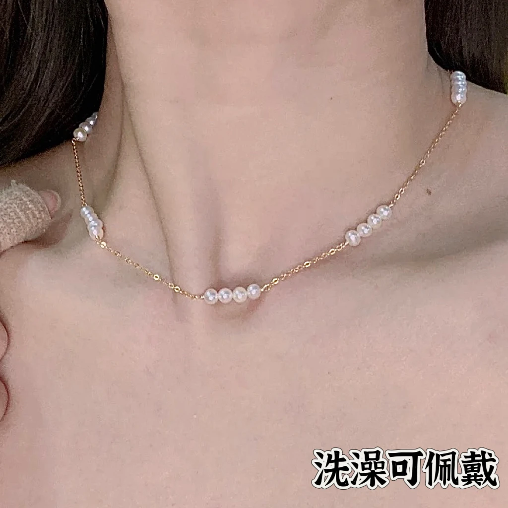 钛钢贝珠项链 不掉色贝珠拼接项链锁骨链轻奢小众高级感百搭ins女