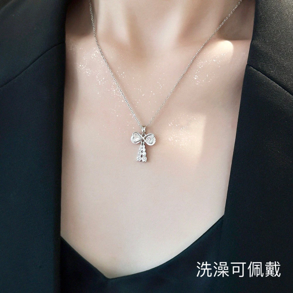 钛钢项链 流苏蝴蝶结项链女轻奢设计气质百搭银色日韩吊坠锁骨链