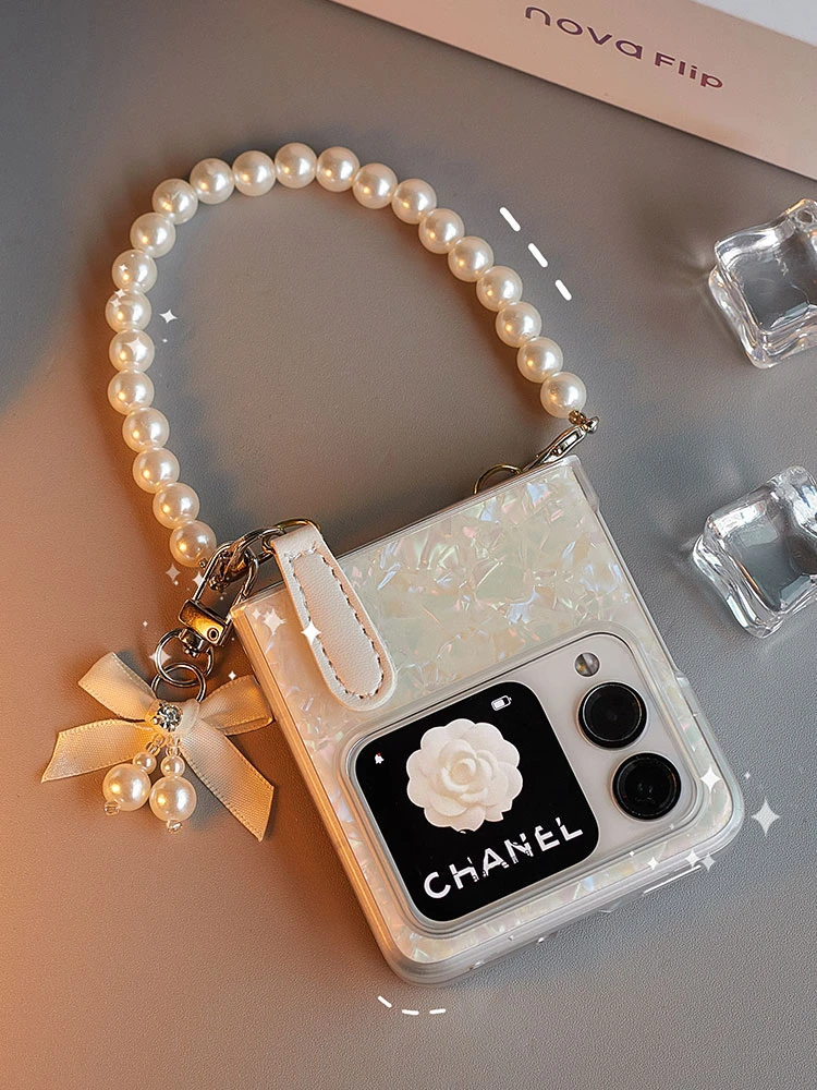 新款白色贝壳纹适用华为novaflip手机壳折叠屏创意可爱防摔保护套