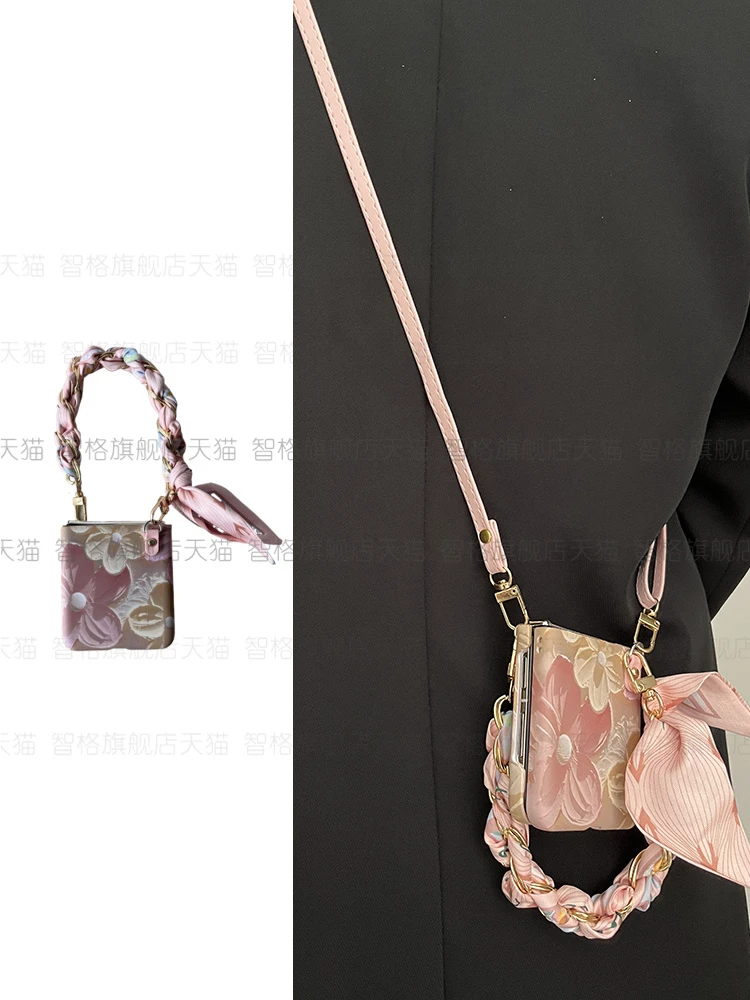 高级感油画花华为Pocket2手机壳折叠斜挎p60pocket简约防摔女款新