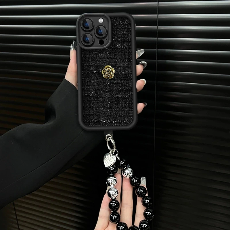 山茶花适用苹果15promax高级感iPhone16精孔14相框针织13/2手机壳