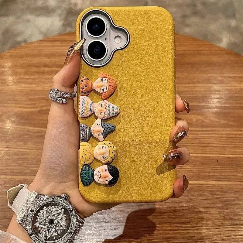 趣味人偶适用苹果16手机壳iphone15/14皮纹金属框13/12套