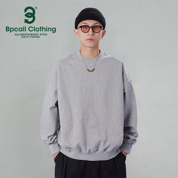 BPCALL 宽松落肩加厚520克定织棉系面料套头加绒上衣卫衣女款男款