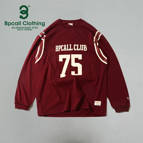 BPCALL橄榄球75号印花长袖T恤三本针Oversize宽松男女休闲经典