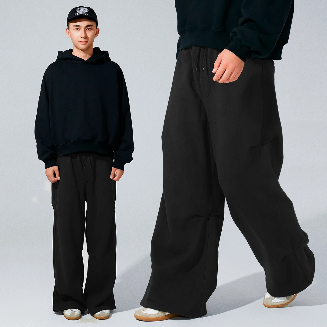 BPCALL24AW三褶卫裤480g宽松阔腿重磅简约cleanfit休闲裤男女通款