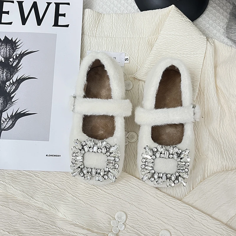 儿童毛毛鞋女童豆豆鞋秋冬季加绒保暖水钻女宝宝冬天豆豆大棉鞋子