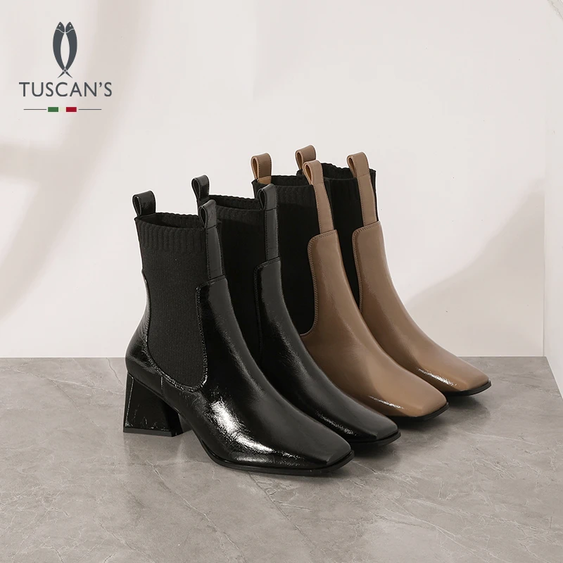 TUSCAN'S时尚百搭秋冬复古英伦风袜靴高跟瘦瘦靴