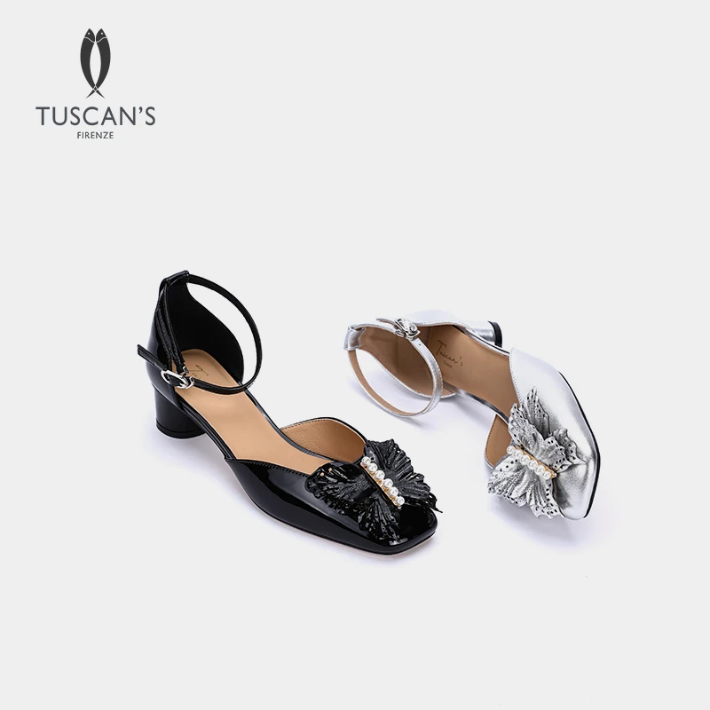 TUSCAN'S一字带跟鞋气质女鞋春夏中空款百搭高跟女凉鞋