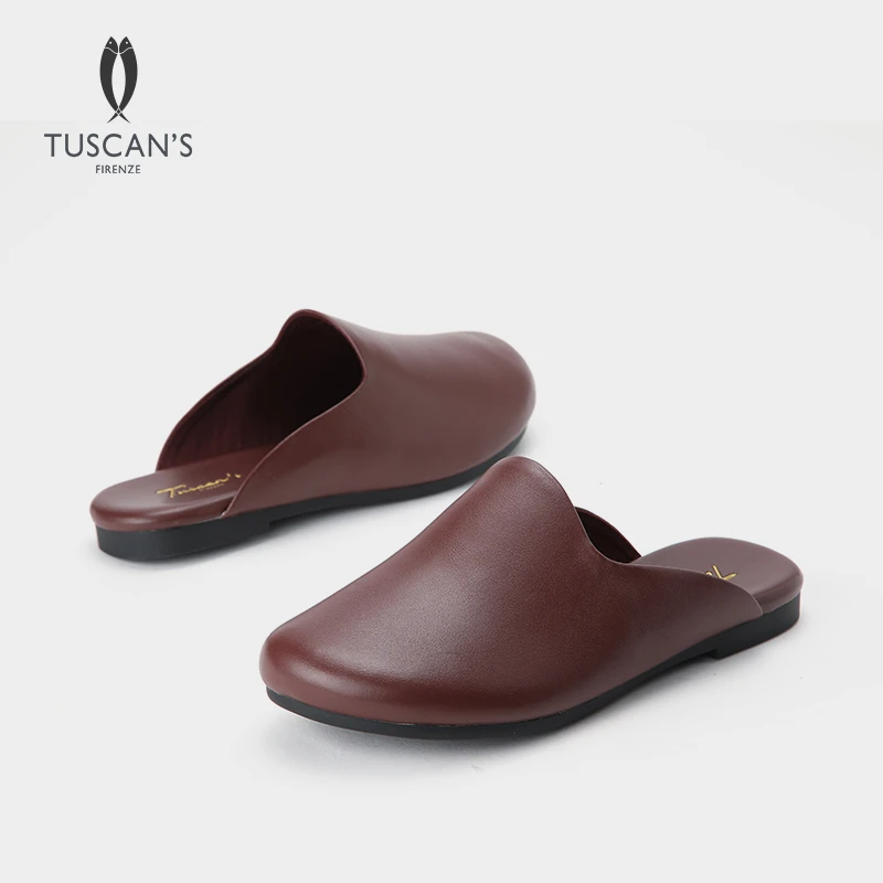 TUSCAN'S时尚简约百搭纯色真皮女士休闲鞋懒人鞋