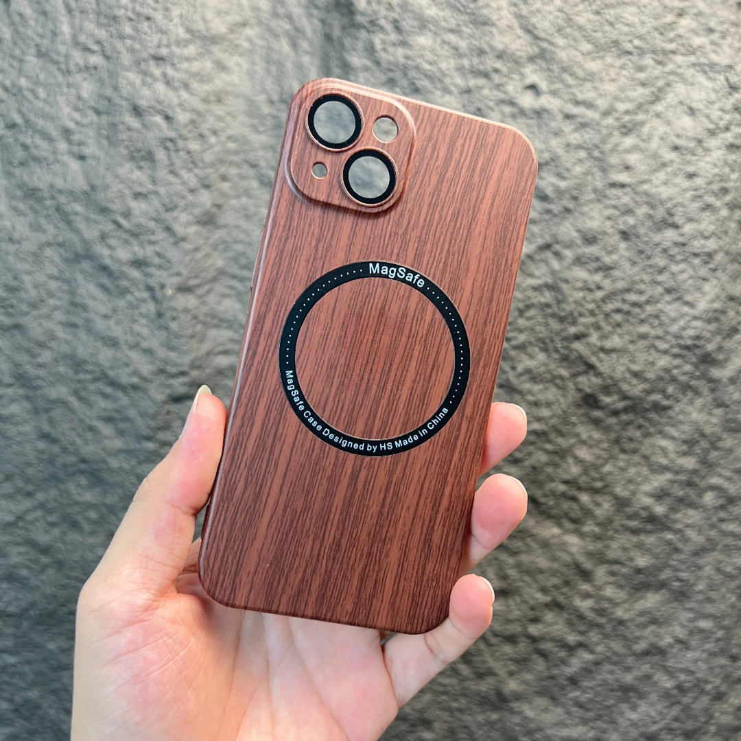 适用苹果13/14胡桃木亚克力手机壳镜头全包防摔硬壳