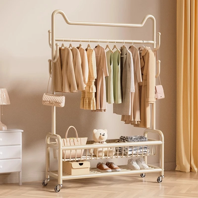 家用落地组装奶油风衣帽架卧室床边挂衣服架子衣帽间可移动置物架