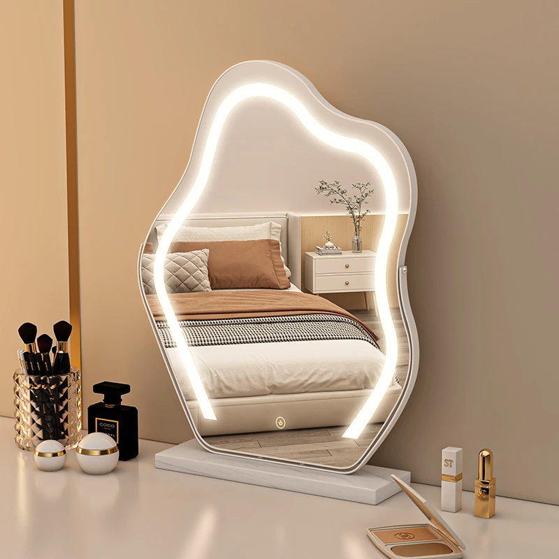 网红云朵化妆镜台式led灯桌面山形异形梳妆镜ins风带补光美妆镜子
