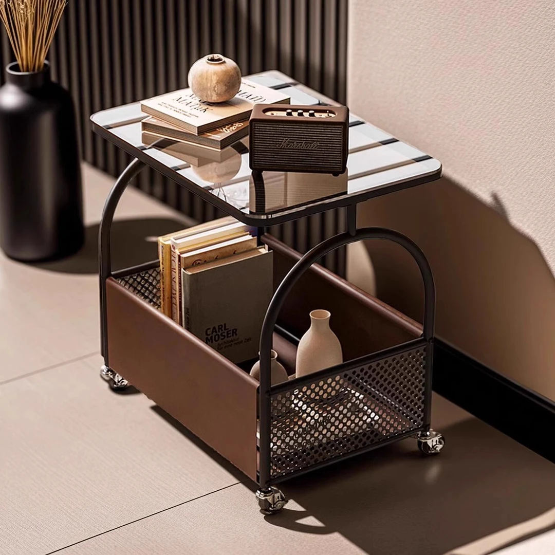 可移动茶几客厅家用沙发边几侧边柜置物架带轮高级感铁艺床头边柜
