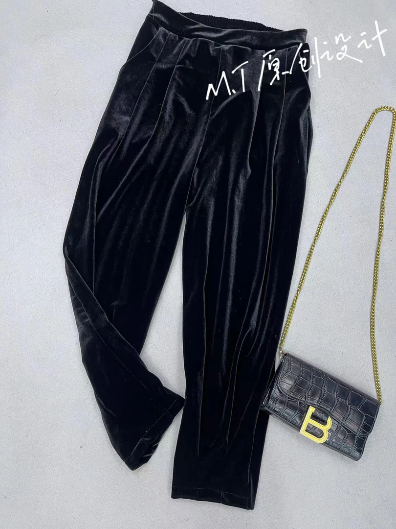 金丝绒萝卜裤女显瘦2024春秋宽松哈伦裤子高腰金丝绒小脚休闲裤