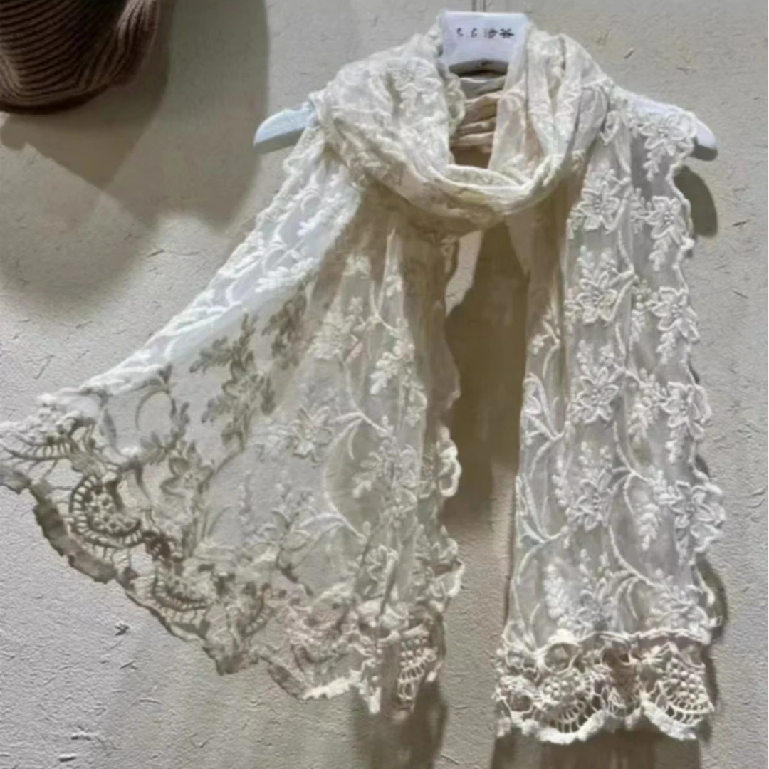 新款棉麻风蕾刺绣洋气百搭复古文艺气质丝巾围巾