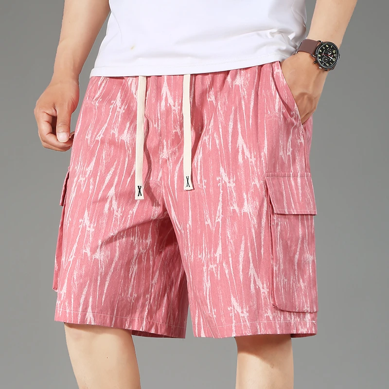 夏天粉色男士胖子加肥加大码纯棉休闲工装短裤宽松肥佬五分中裤
