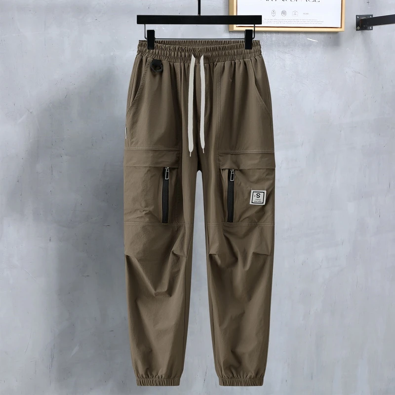 男裤夏季薄款弹力冰丝工装多口袋休闲裤胖子男款宽松长裤子