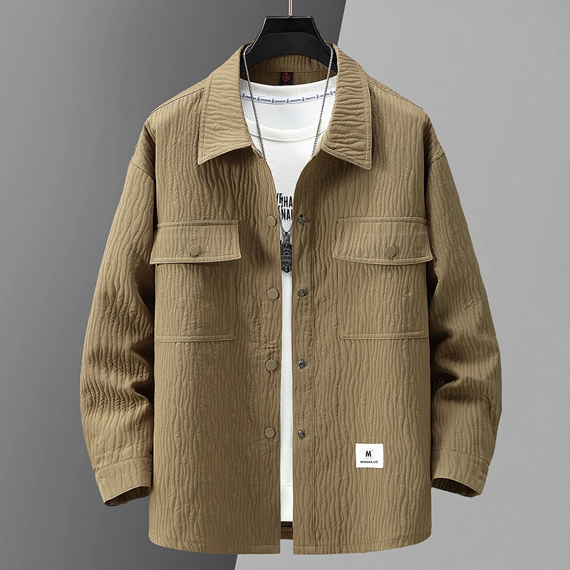 加肥加大衬衫外套春秋款工装潮牌上衣服胖子男款夹克秋季长袖衬衣