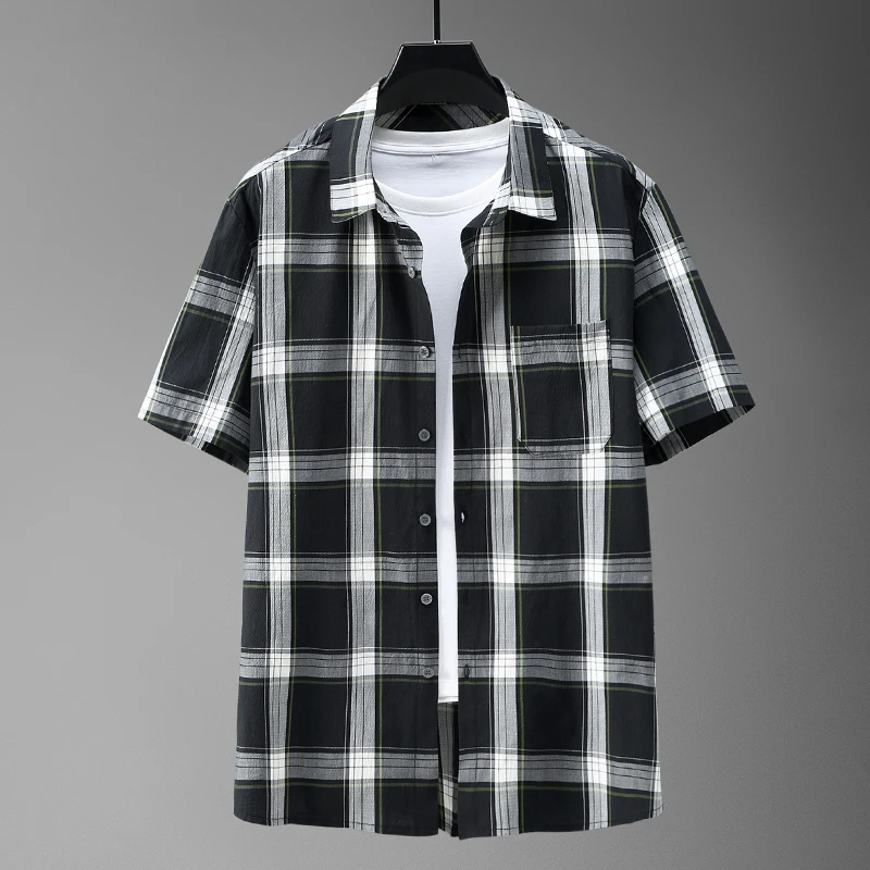 夏季新款短袖格子衬衫男士加肥加大码衬衣正装胖子短袖男上班寸衣