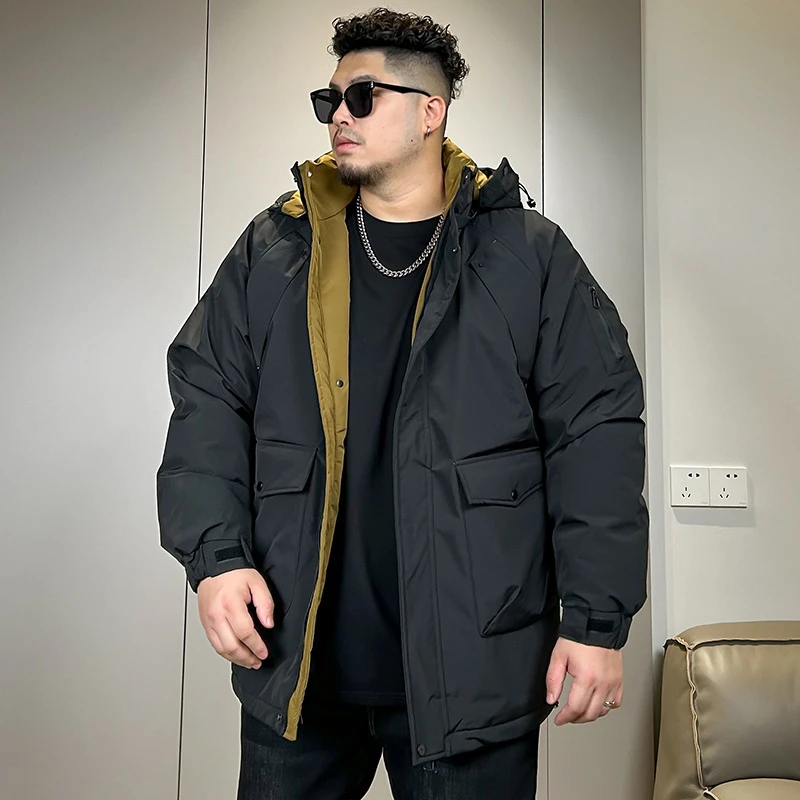 加肥加大码棉袄男装冬季宽松可脱卸帽棉服男中长款胖子加厚棉衣男