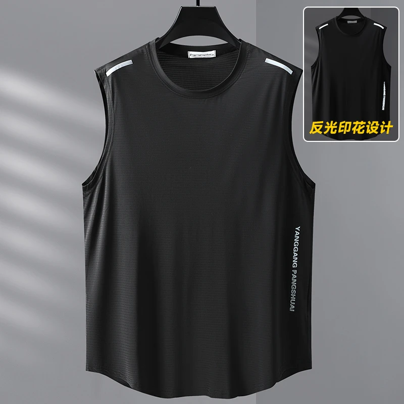 特大码胖子冰丝背心男士夏季运动训练健身跑步打底衫无袖t恤坎肩