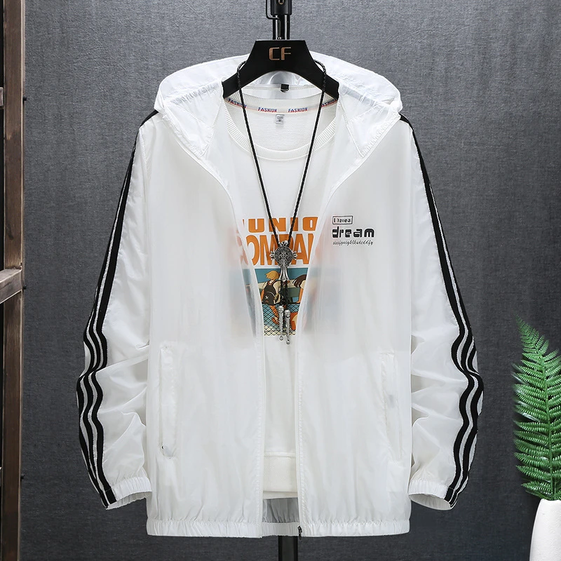 连帽男夏季薄款透气加肥加大码防晒服潮胖子皮肤衣宽松运动外套