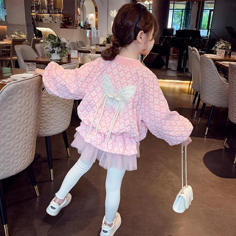 女童外套春装2024新款洋气儿童网红公主上衣女孩网纱拼接外套韩版