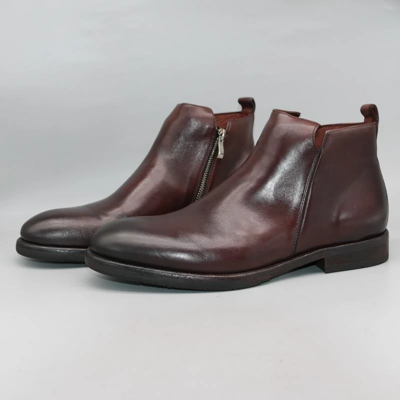 马皮高端GHGB百搭男靴子牛皮底固特异复古商务切尔西靴男短靴