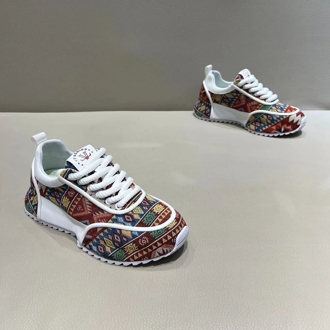 秋季新款2024简约百搭系带印花拼色高端男款包底运动休闲鞋潮流男