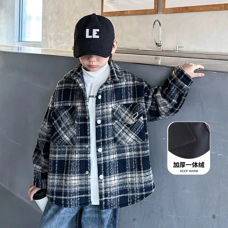 【加绒加厚外套】冬季新款加绒男女童同款2025新款中大童儿童上衣