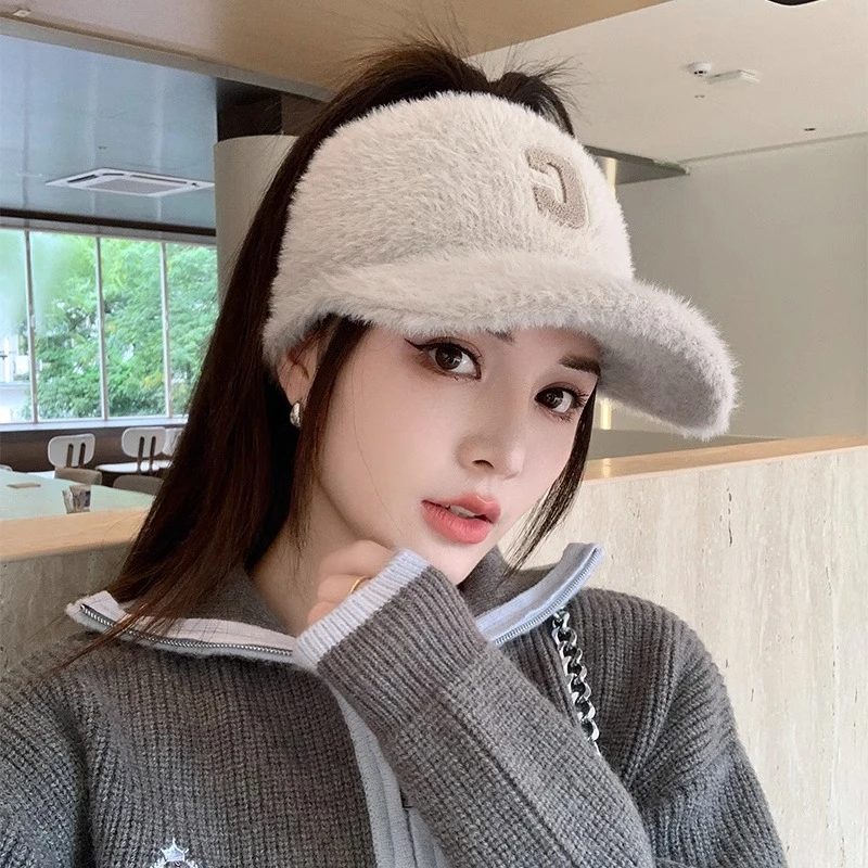 帽子女秋冬季韩版ins百搭空顶鸭舌帽加绒加厚保暖毛绒冬季帽子女