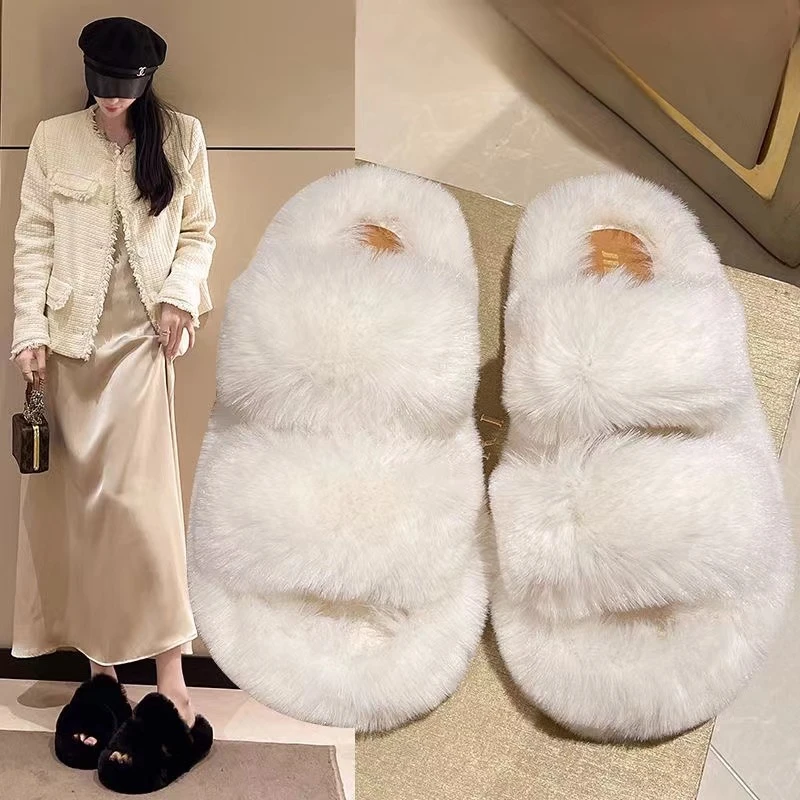 网红保暖毛毛拖鞋女秋冬款厚底外穿防滑家居拖鞋时尚保暖棉拖鞋女