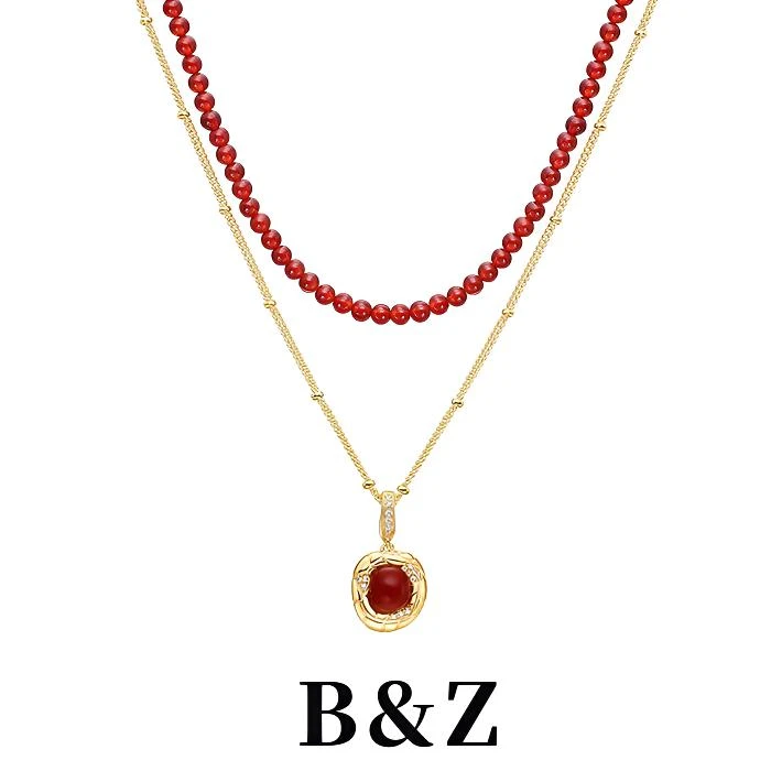 链子925银 新年蛇纹双层叠链红色气质新年送礼叠戴项链女