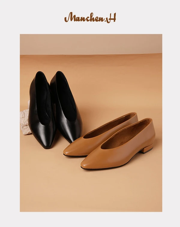 H姐曼辰“Rebecca”LP重工植鞣小牛皮平底鞋（跟高2cm）-曼涵宸