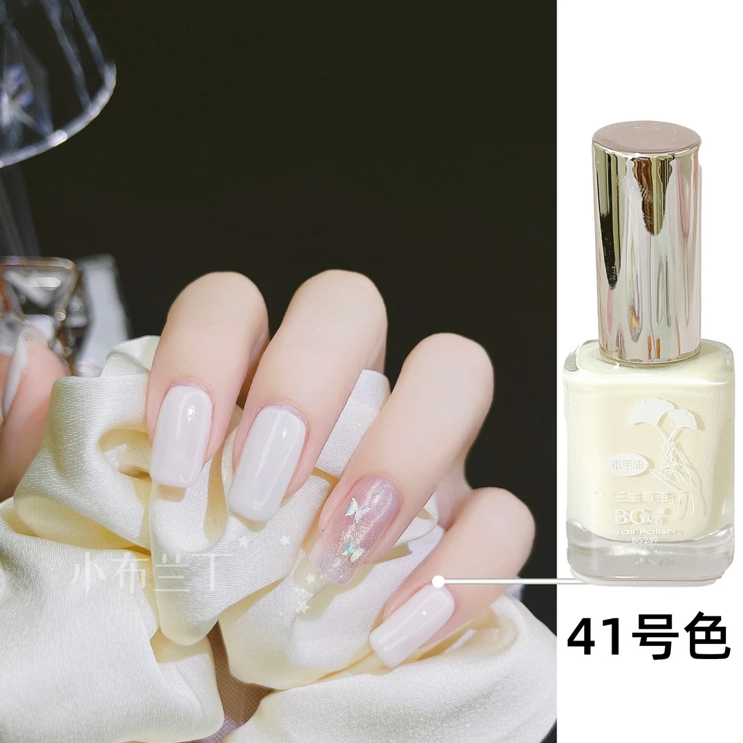 甜美奶白美甲免烤油性指甲油持久快干不可剥甲油白色裸色流行冰透