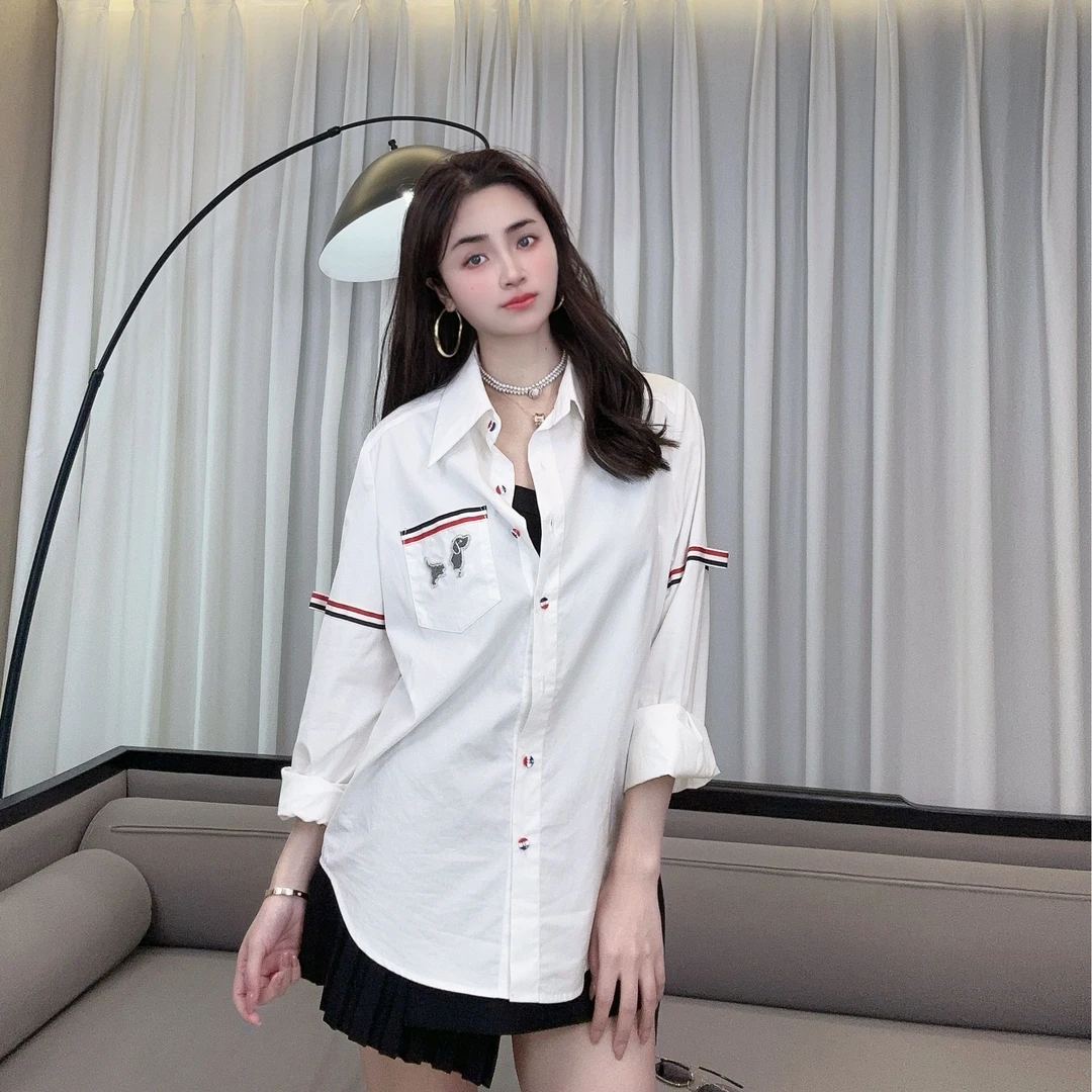 春季新款织带长袖衬衫简约衬衣【送织带】