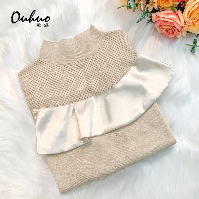 【木木定制】2024秋季蕾丝长袖百搭加厚毛针织衫OHWKE10192