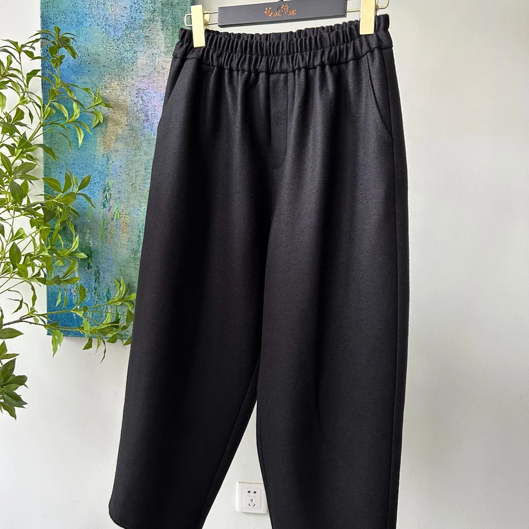 时尚休闲百搭秋冬宽松直筒松紧腰加厚九分裤小脚裤烟管裤