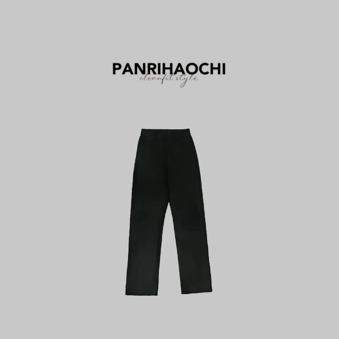 PANPAN “超飒裤”黑色直筒显瘦百搭皮裤