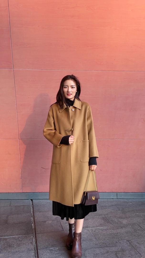 韩版宽松高端气质百搭双面羊毛大衣秋冬显瘦中长款 双面毛呢外套