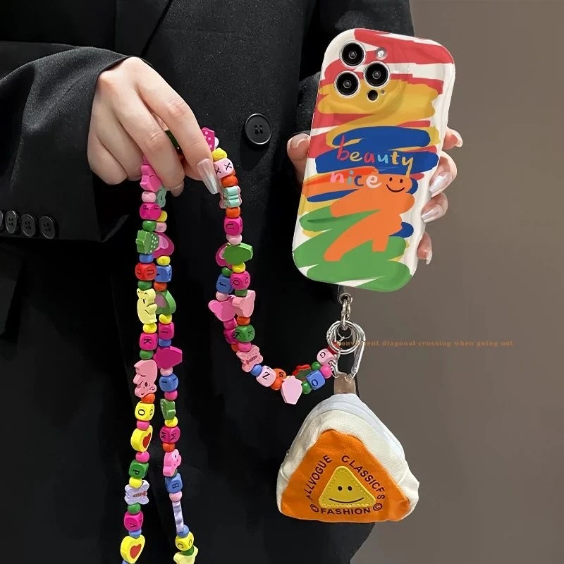 彩虹油画棒粽子小钱包少女下清晰卡通链子手机壳全包防摔软-A