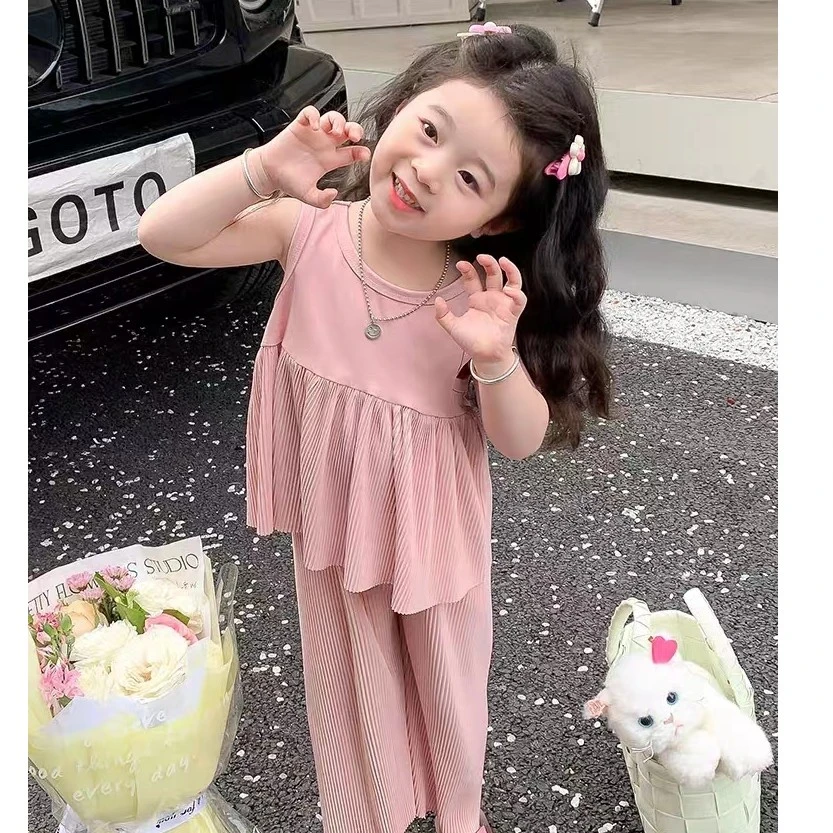 2025新款夏季清凉套装时髦洋气阔腿裤儿童薄款背心女童阔腿裤套装