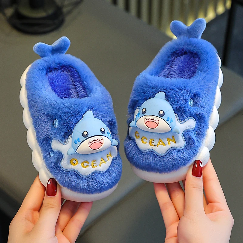 儿童棉拖鞋男童女宝宝秋冬季室内软底防滑加厚保暖卡通毛毛棉鞋