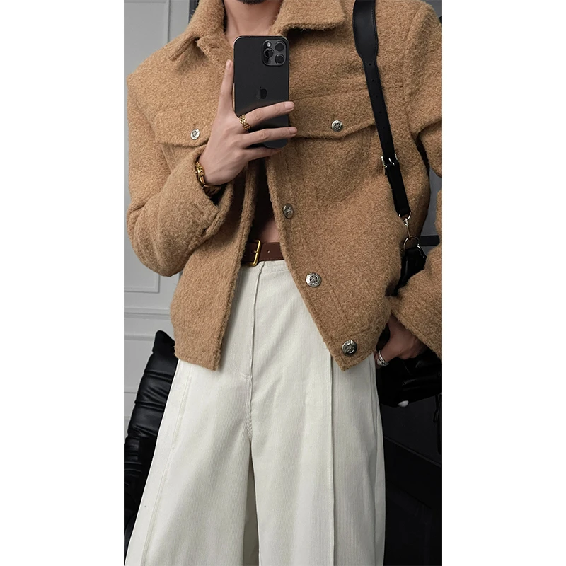 2024秋冬新品高级感短款小香风外套气质百搭休闲纯色夹克男