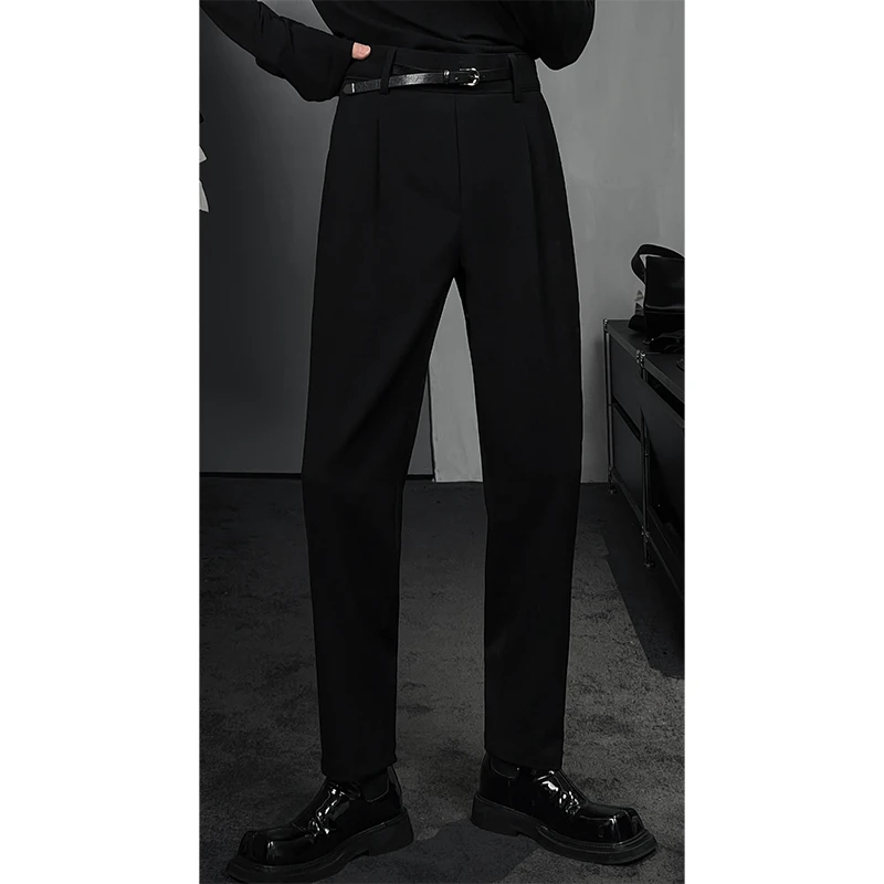 2024秋季新品复古高级感皮带百搭气质修身直筒休闲西裤