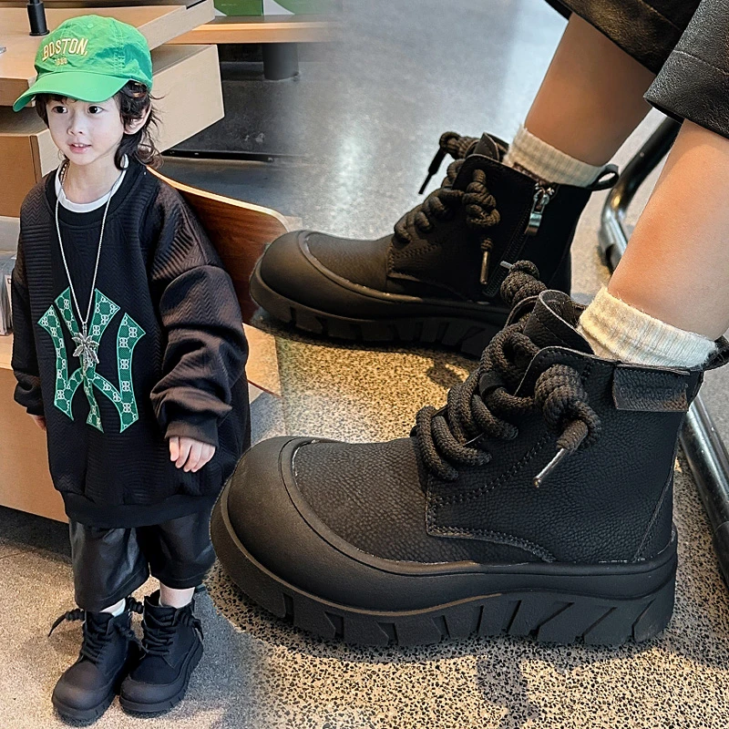 simaosi/丝猫丝儿童马丁靴女童鞋子男童小黄靴中大童秋季短靴秋冬