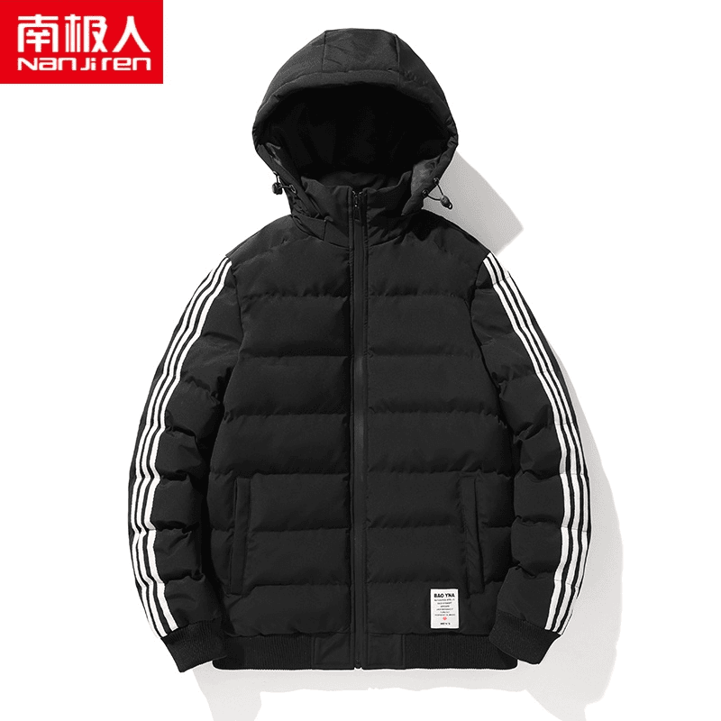 南极人三条杠棉衣男士秋冬季新款美式百搭棉服加厚保暖连帽外套男