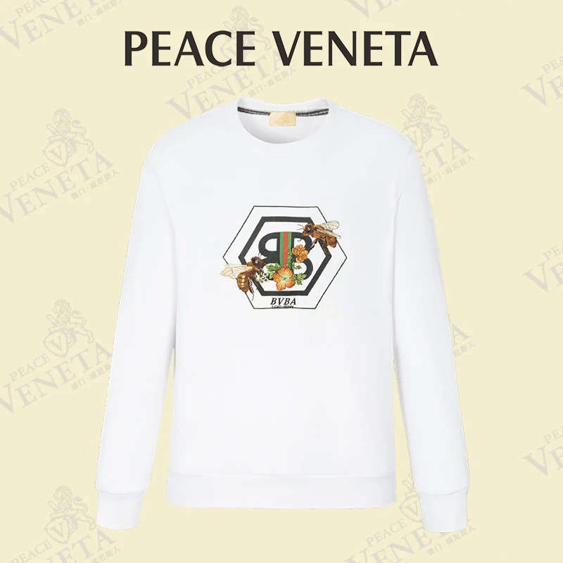 VENETA轻奢重工刺绣蜜蜂花卉长袖圆领卫衣男士秋冬款时尚上衣